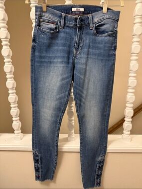 Tommy Hilfiger Midwash Blue Skinny Ankle Jeans with Lace-Up Hem